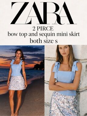 NEW ZARA (2 PIRCE BOW TOP SKIRT SEQUIN SKIRT SET )  SIZE S 
🚨NO DISCOUNT